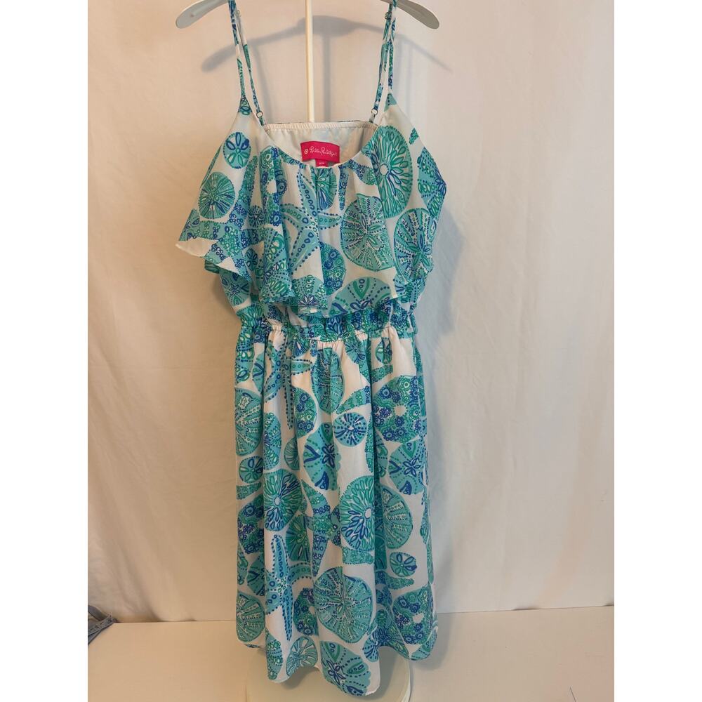 Lilly Pulitzer Sand Dollar Print Ruffle Dress Medium Coastal Sundress